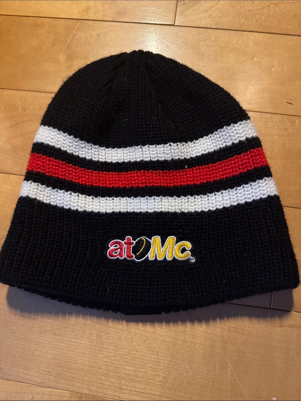 McDonalds Black Knit Kids Beanie with Red & White Stripes